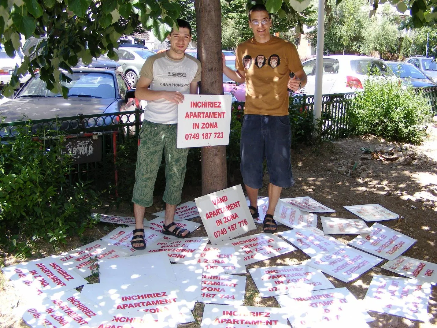 Voluntari Agent Green cu grămada de reclame ilegale colectate din copaci